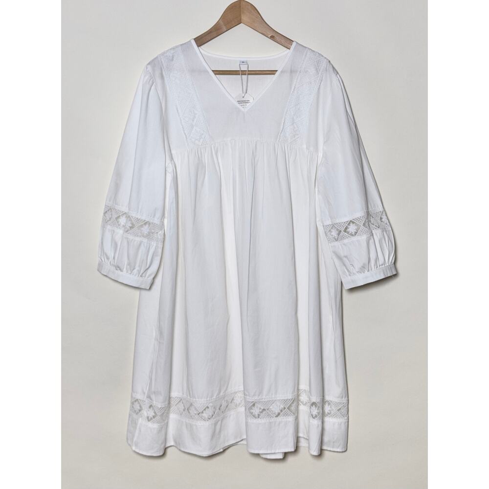 White Babydoll Lace Puff Sleeve Mini Dress XS Cottagecore NWT